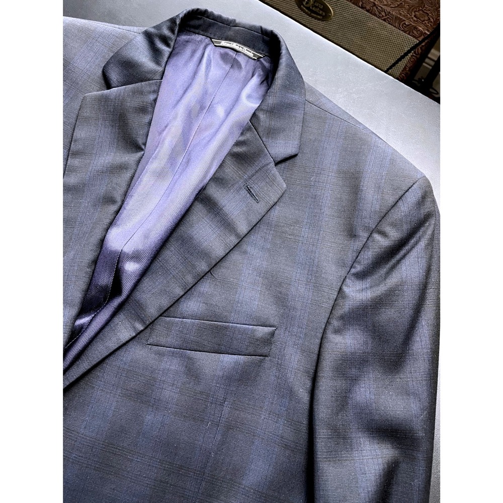 Jack Victor 44R Grey Subtle Blue Plaid Blazer Mens Made in Canada Coat